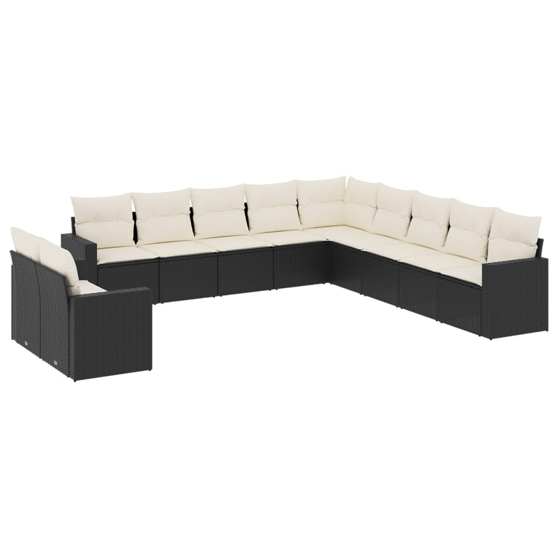 11-delige Loungeset met kussens poly rattan zwart