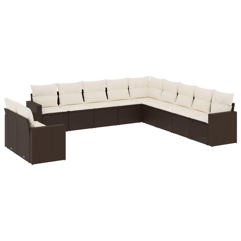 11-delige Loungeset met kussens poly rattan bruin