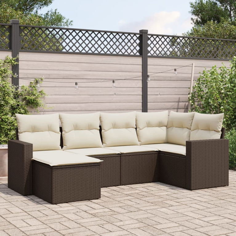 6-delige Loungeset met kussens poly rattan bruin