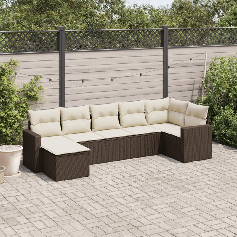 7-delige Loungeset met kussens poly rattan bruin