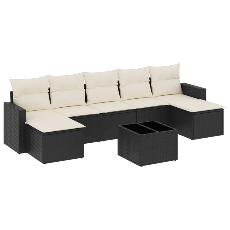 8-delige Loungeset met kussens poly rattan zwart