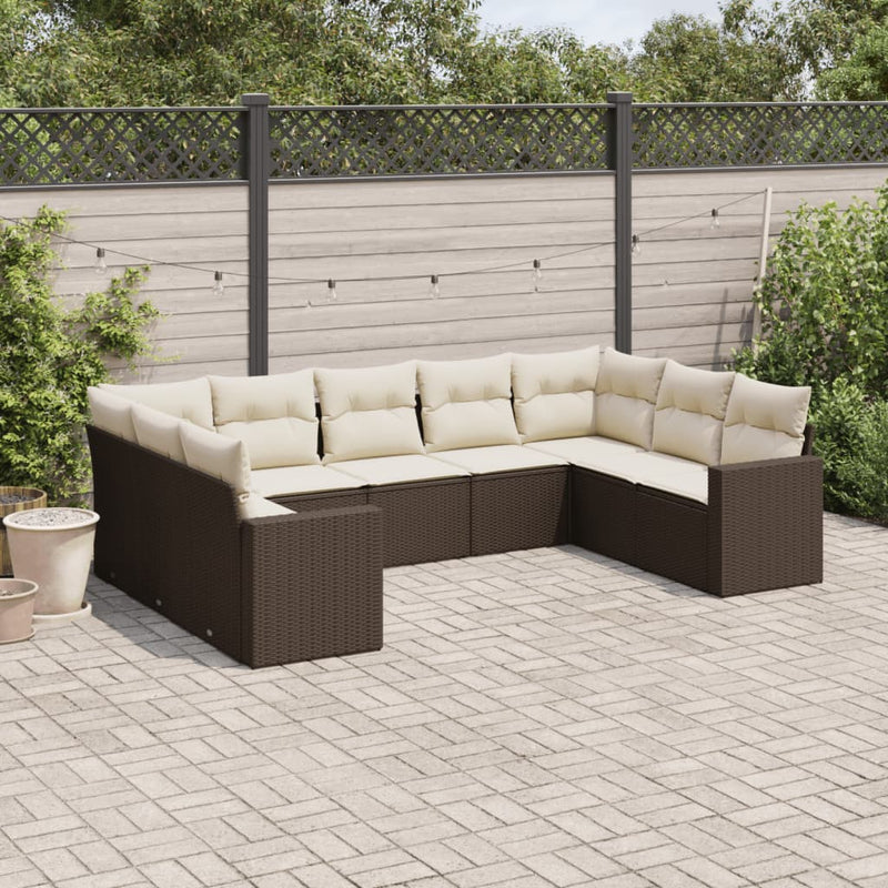 9-delige Loungeset met kussens poly rattan bruin