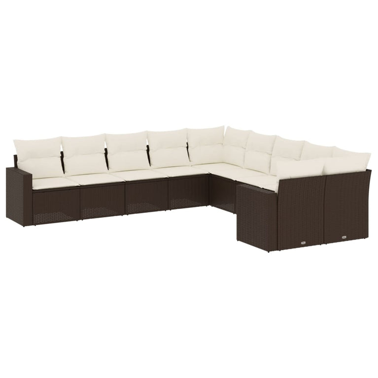 10-delige Loungeset met kussens poly rattan bruin