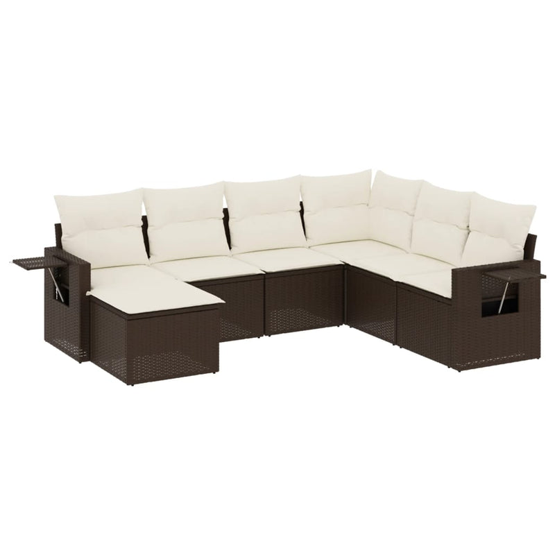 7-delige Loungeset met kussens poly rattan bruin