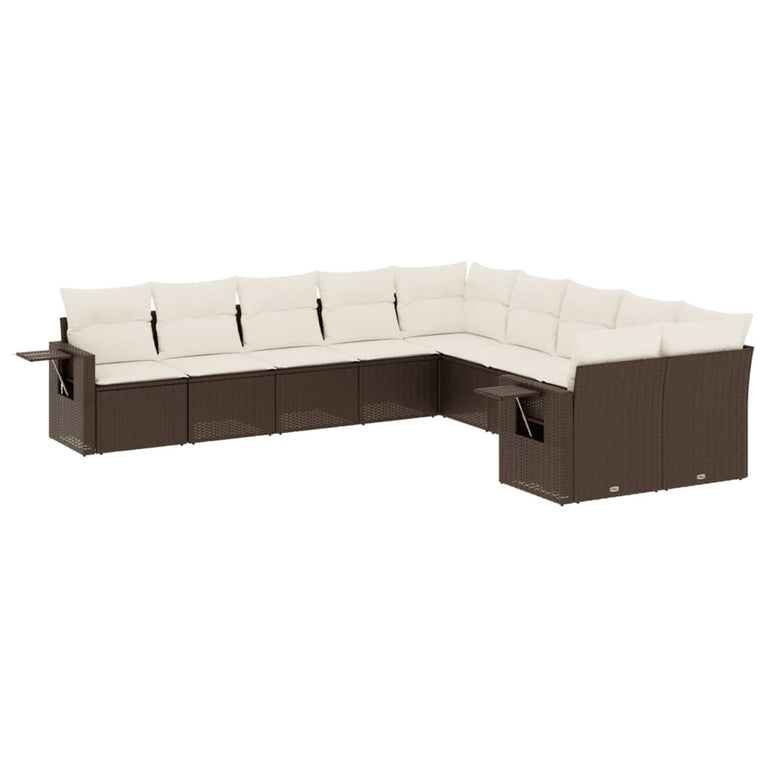 10-delige Loungeset met kussens poly rattan bruin