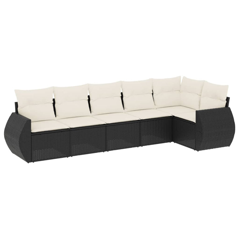 6-delige Loungeset met kussens poly rattan zwart