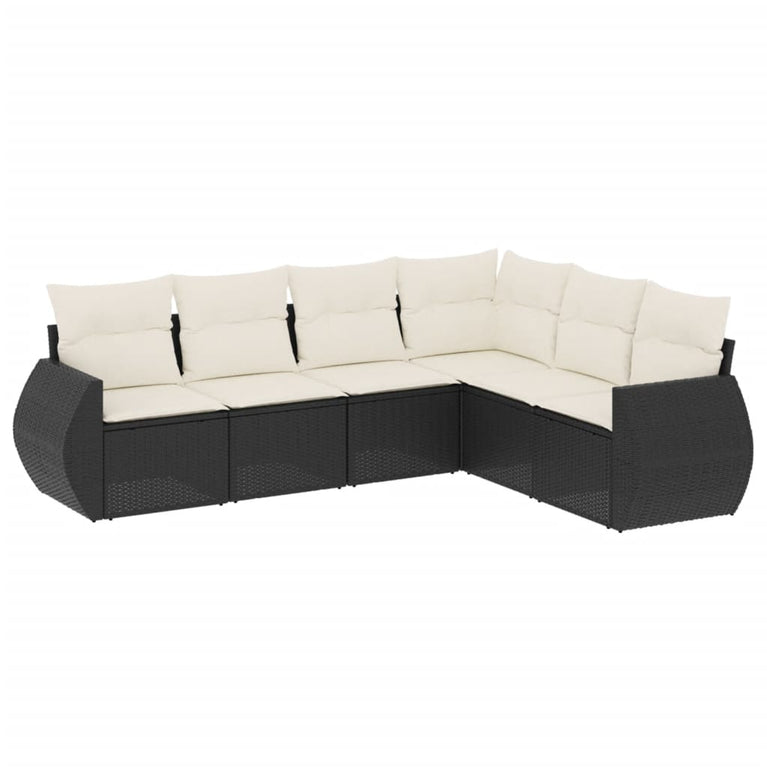 6-delige Loungeset met kussens poly rattan zwart