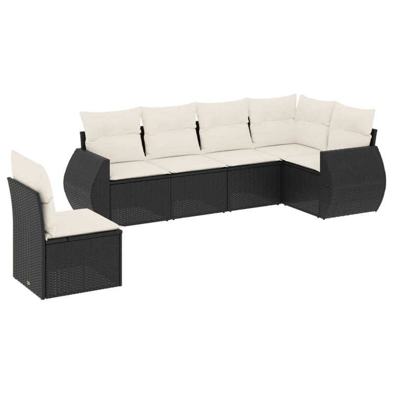 6-delige Loungeset met kussens poly rattan zwart