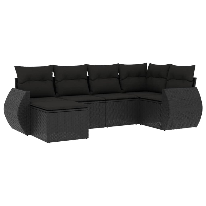 6-delige Loungeset met kussens poly rattan zwart