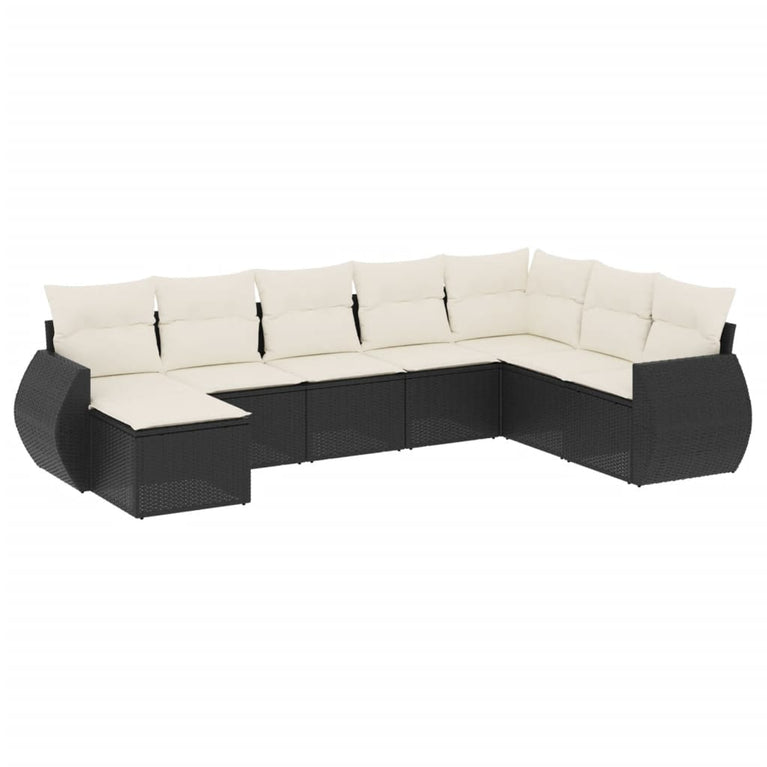 8-delige Loungeset met kussens poly rattan zwart