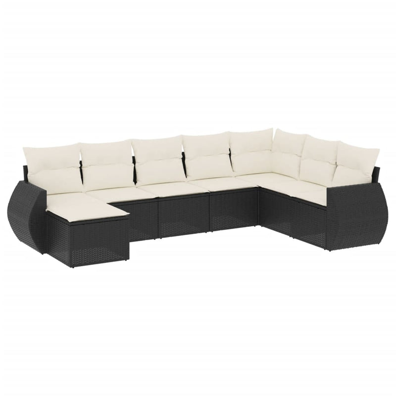 8-delige Loungeset met kussens poly rattan zwart