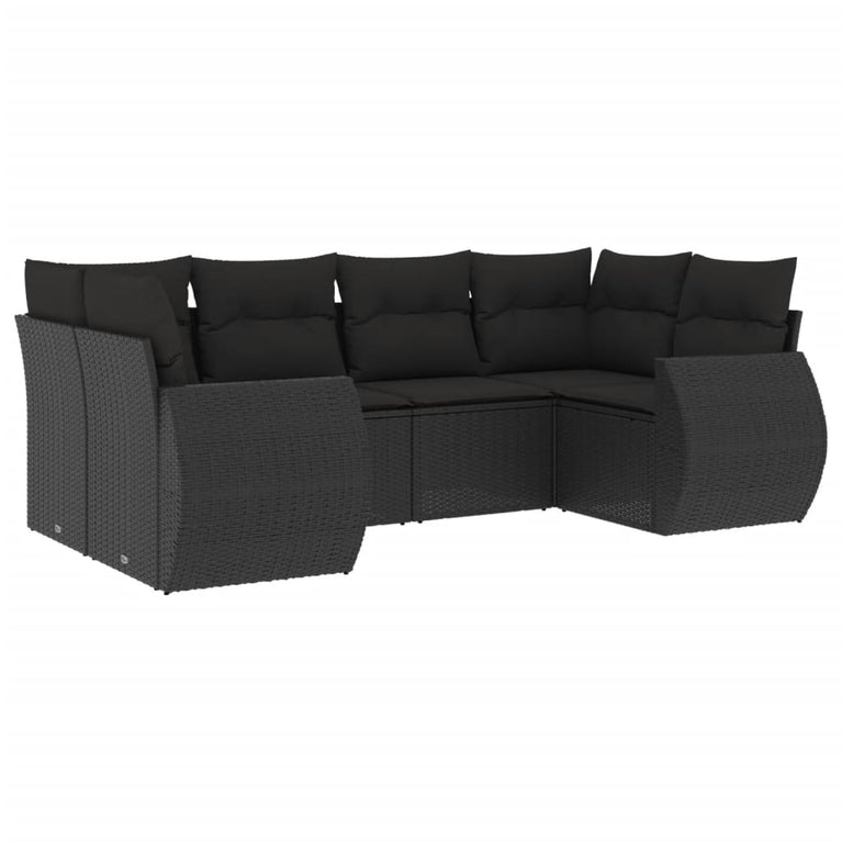 6-delige Loungeset met kussens poly rattan zwart
