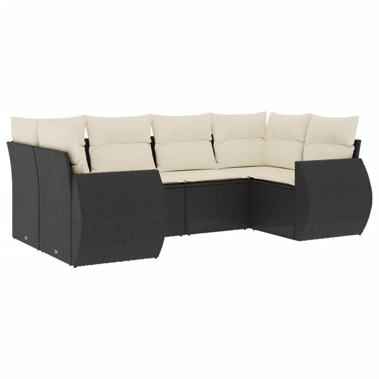6-delige Loungeset met kussens poly rattan zwart