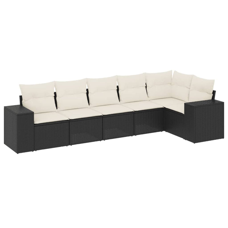 6-delige Loungeset met kussens poly rattan zwart
