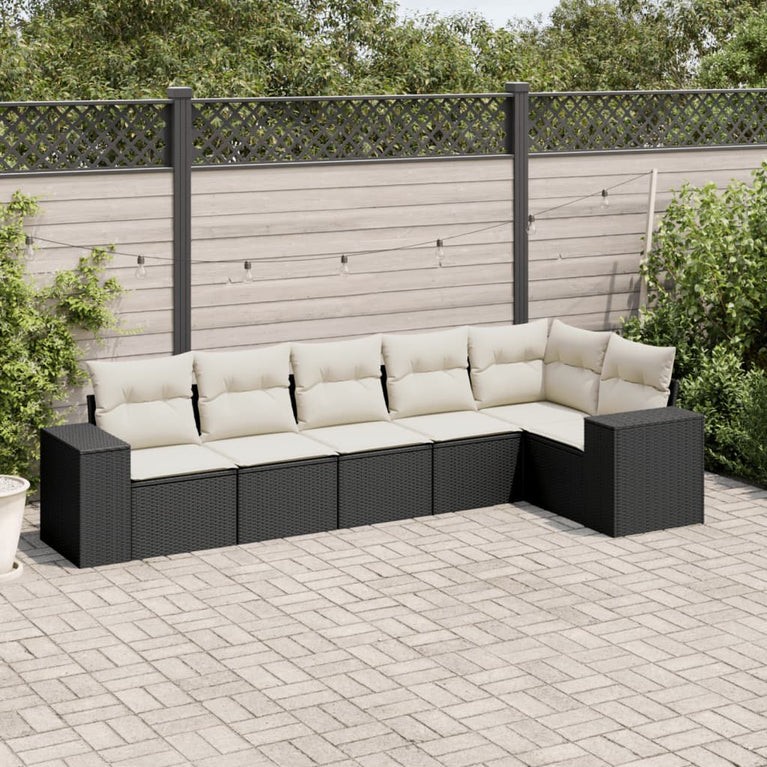 6-delige Loungeset met kussens poly rattan zwart