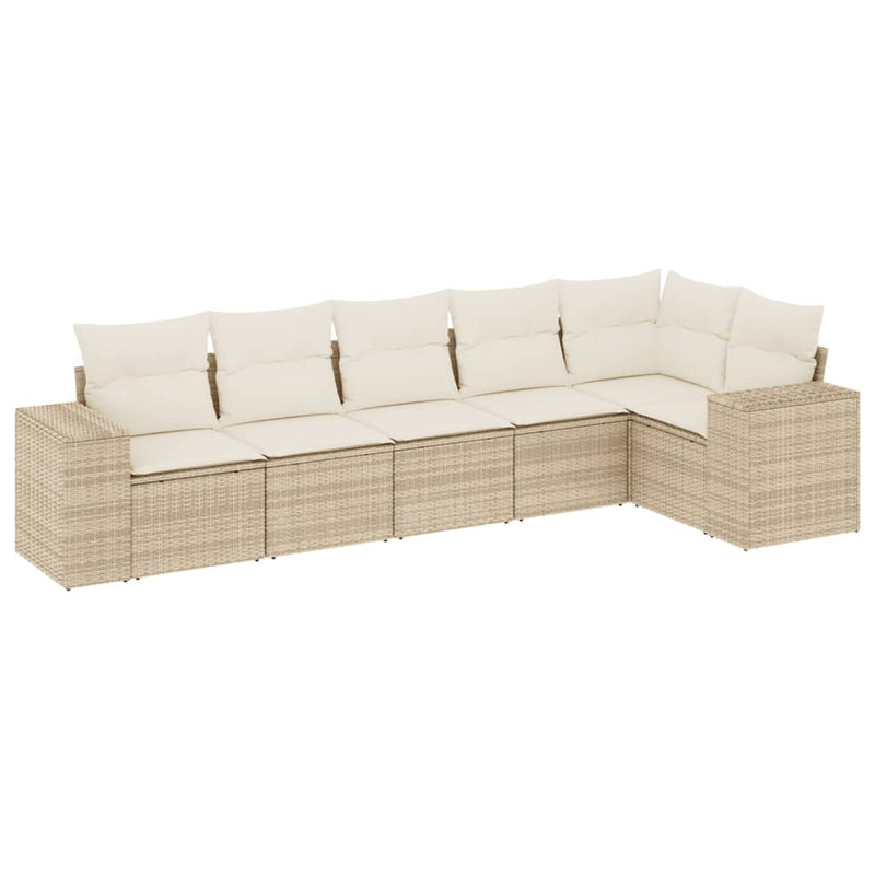 6-delige Loungeset met kussens poly rattan beige