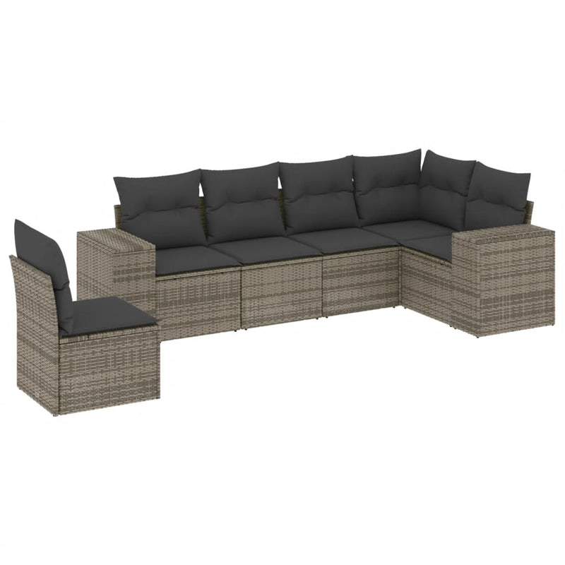 6-delige Loungeset met kussens poly rattan grijs