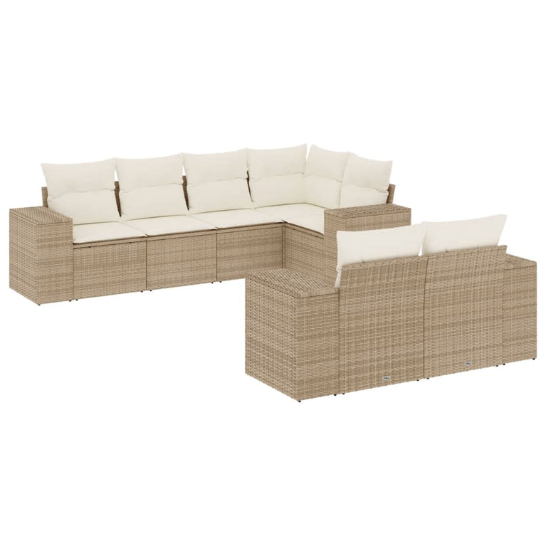 7-delige Loungeset met kussens poly rattan beige