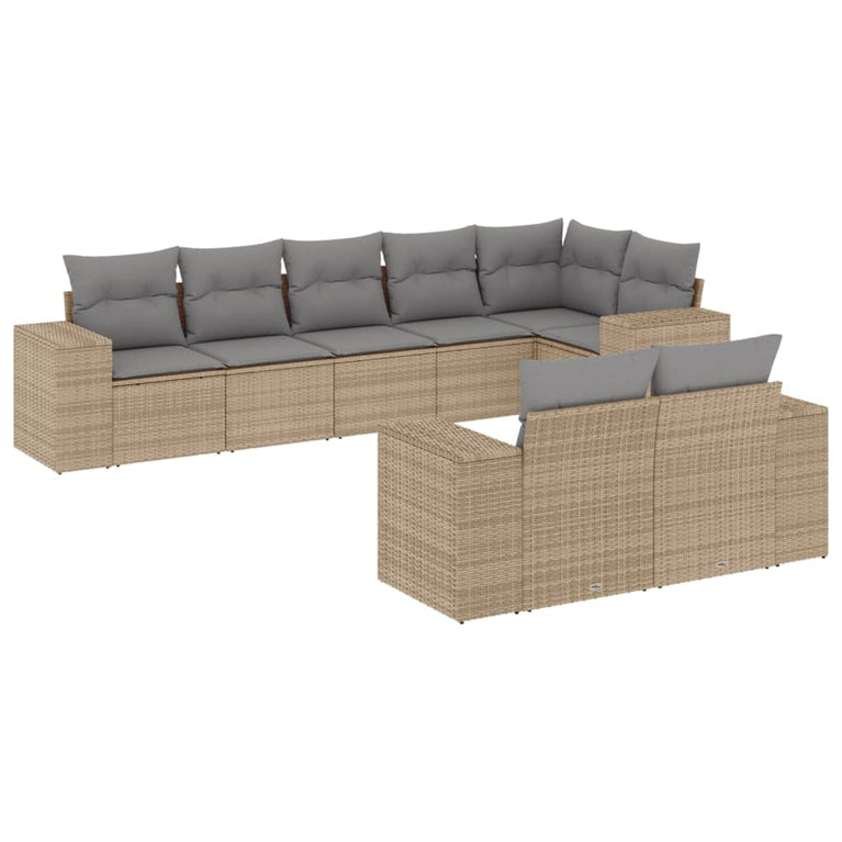 8-delige Loungeset met kussens poly rattan beige