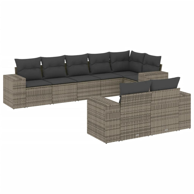 8-delige Loungeset met kussens poly rattan grijs