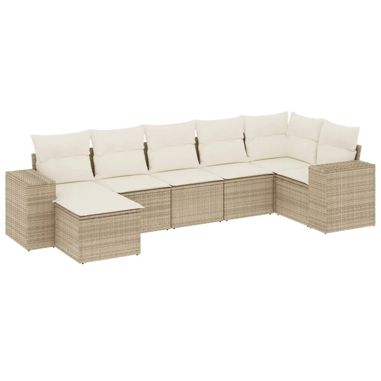 7-delige Loungeset met kussens poly rattan beige