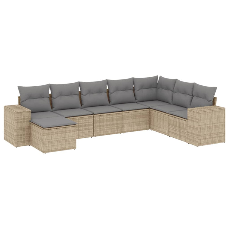 8-delige Loungeset met kussens poly rattan beige