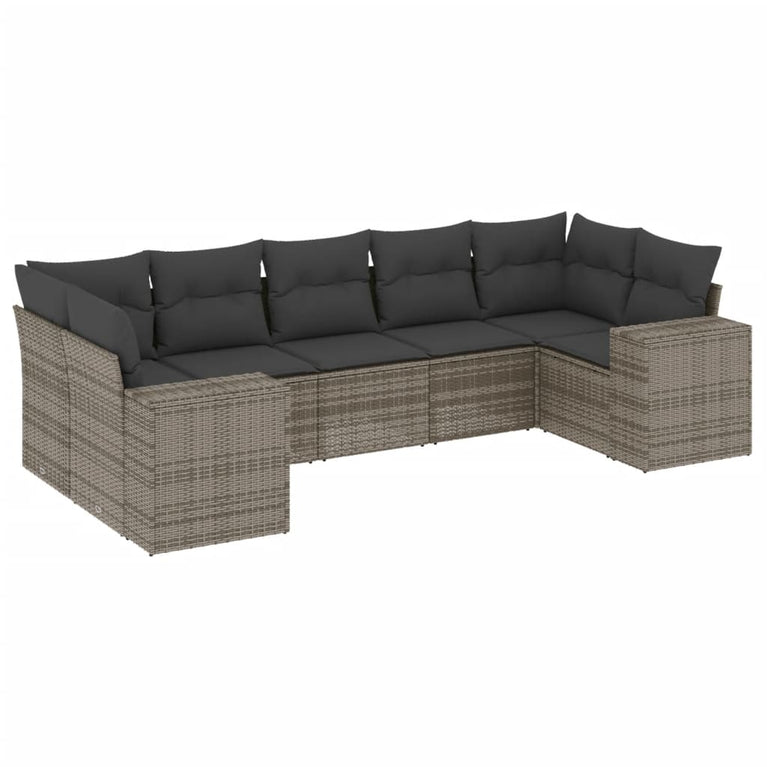 7-delige Loungeset met kussens poly rattan grijs