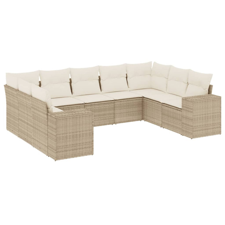 9-delige Loungeset met kussens poly rattan beige