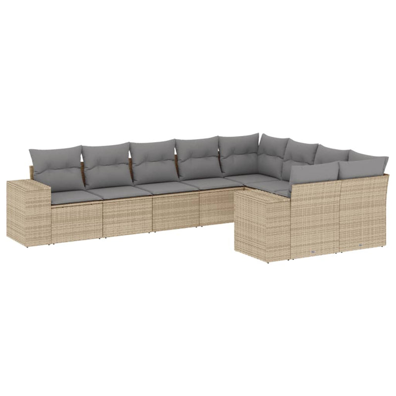 9-delige Loungeset met kussens poly rattan beige