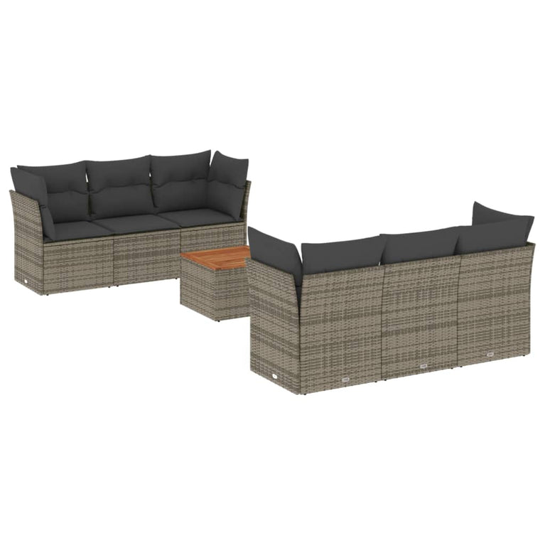 7-delige Loungeset met kussens poly rattan grijs