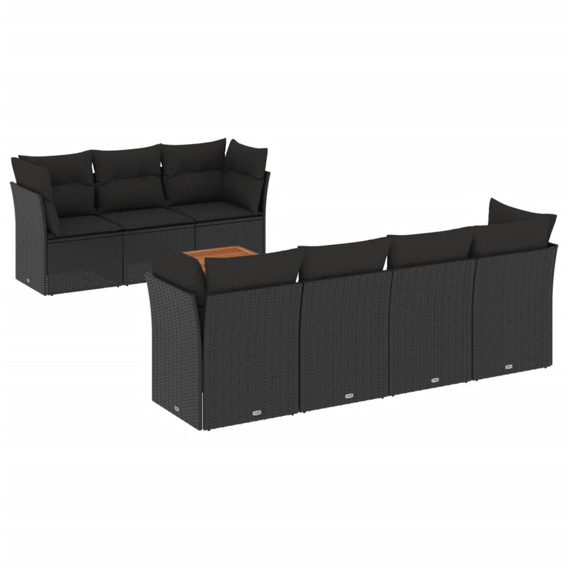 6-delige Loungeset met kussens poly rattan zwart