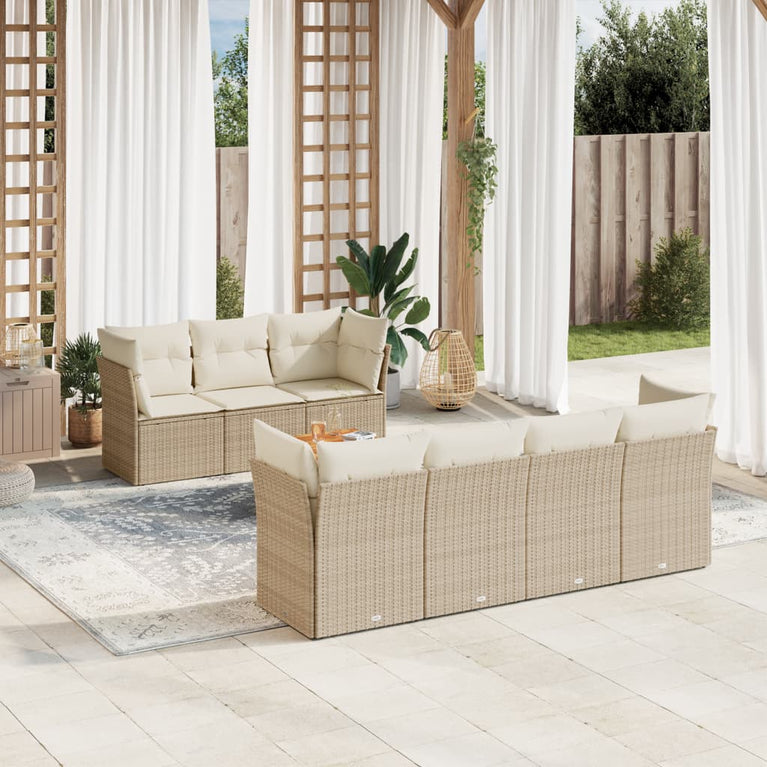 8-delige Loungeset met kussens poly rattan beige