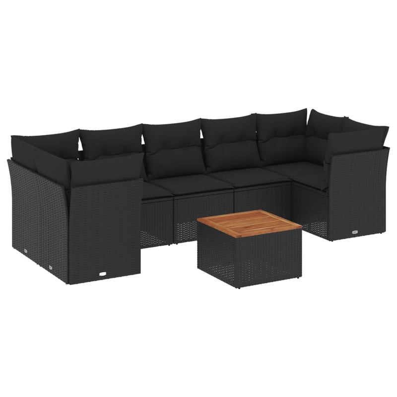 6-delige Loungeset met kussens poly rattan zwart