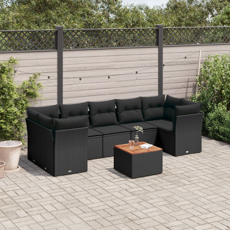 6-delige Loungeset met kussens poly rattan zwart