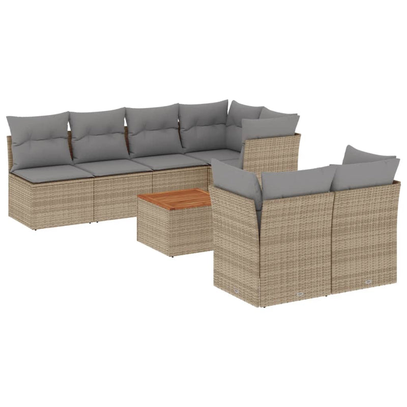 8-delige Loungeset met kussens poly rattan gemengd beige