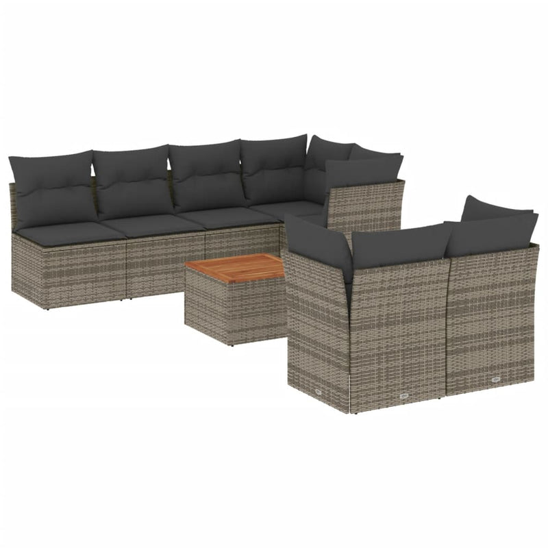 8-delige Loungeset met kussens poly rattan grijs