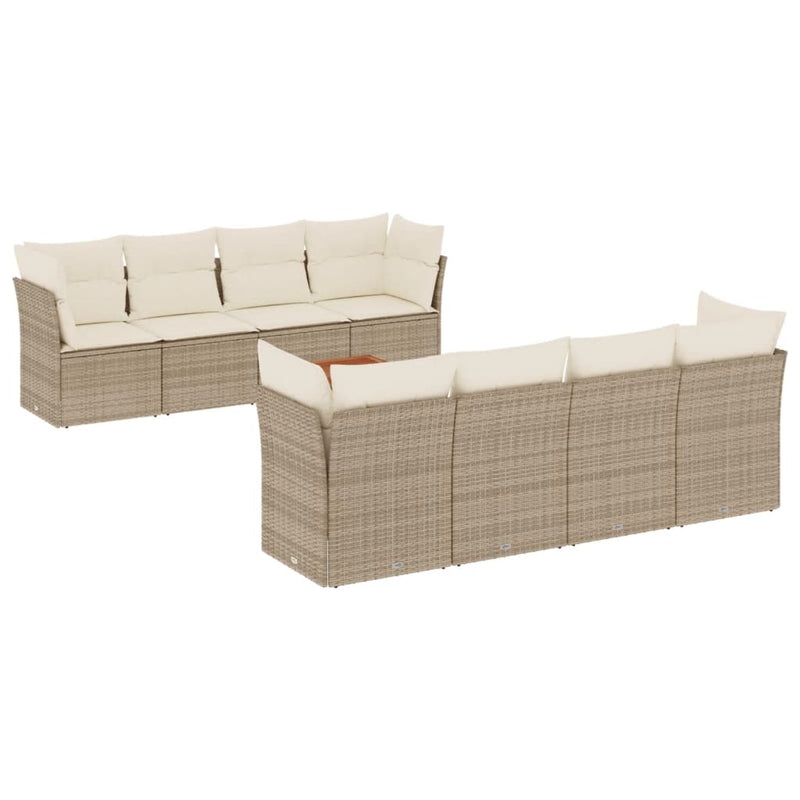 9-delige Loungeset met kussens poly rattan beige
