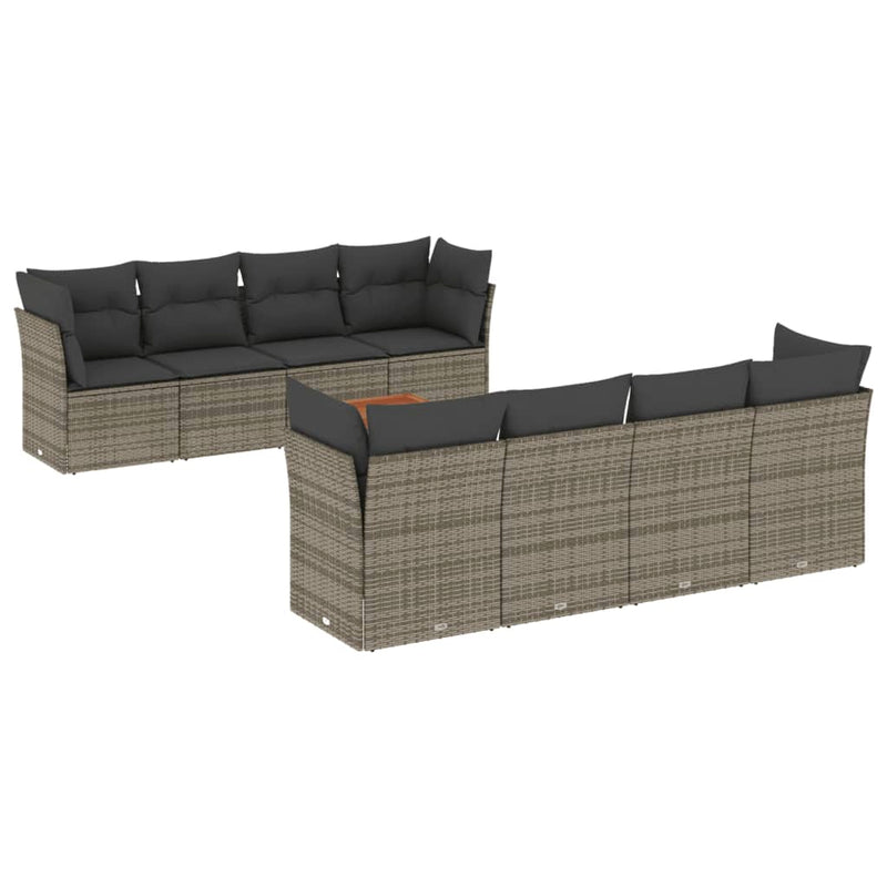 9-delige Loungeset met kussens poly rattan grijs