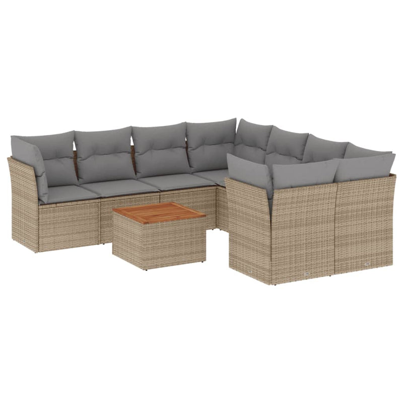 9-delige Loungeset met kussens poly rattan gemengd beige