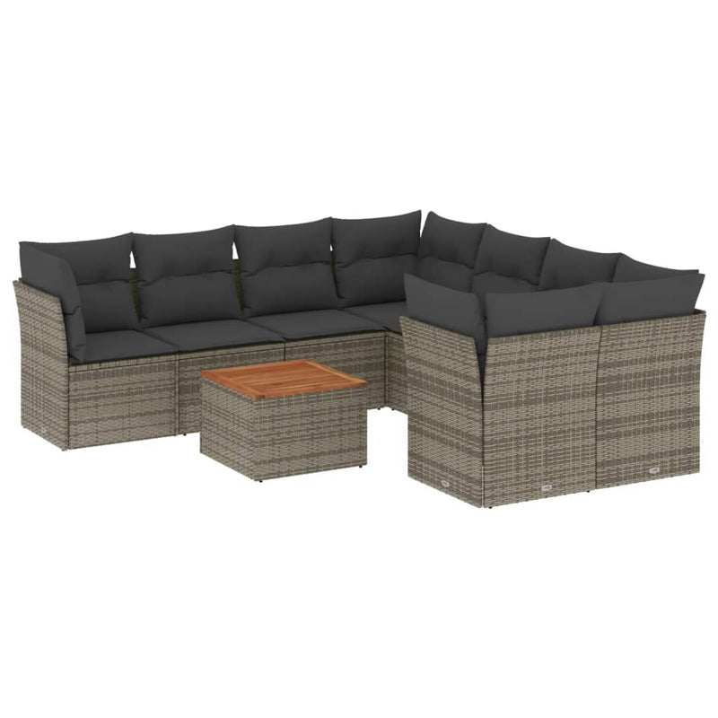 9-delige Loungeset met kussens poly rattan grijs
