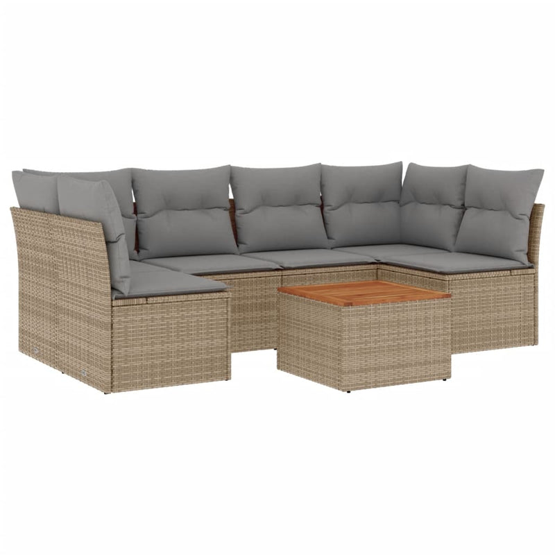 7-delige Loungeset met kussens poly rattan gemengd beige