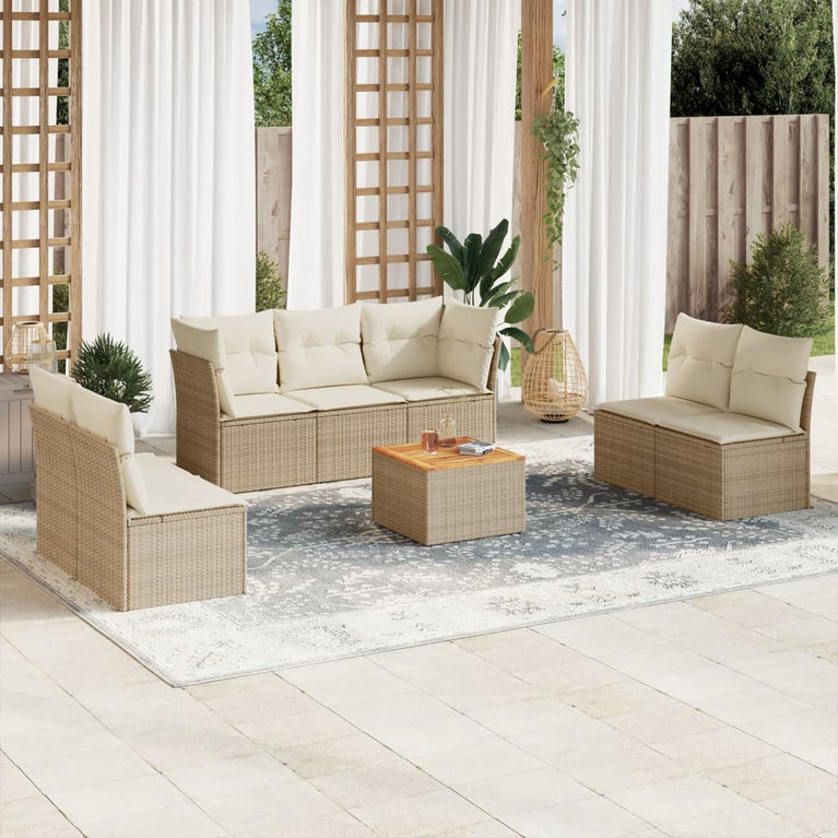 8-delige Loungeset met kussens poly rattan beige