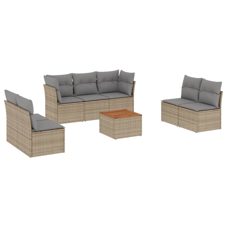 8-delige Loungeset met kussens poly rattan gemengd beige