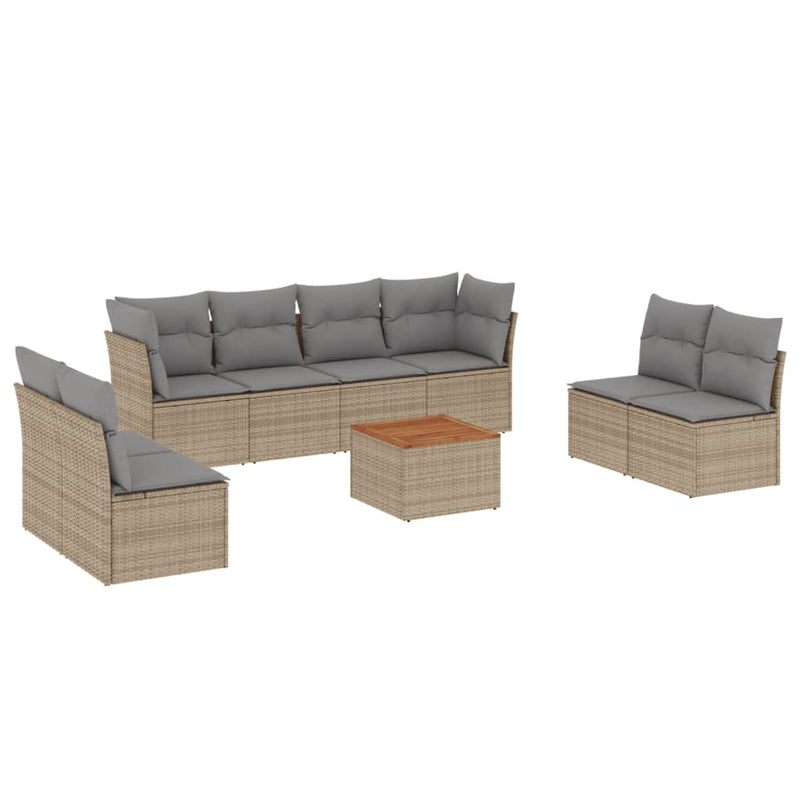 9-delige Loungeset met kussens poly rattan gemengd beige