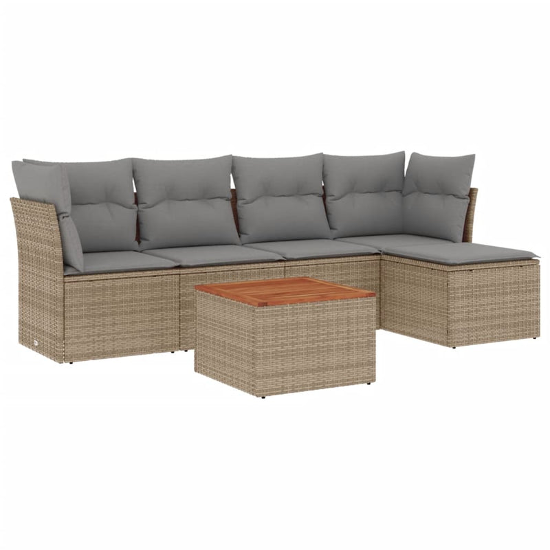 6-delige Loungeset met kussens poly rattan gemengd beige