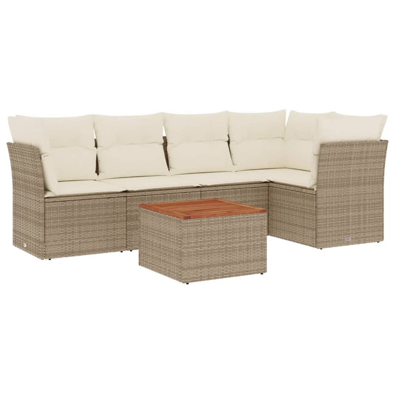 6-delige Loungeset met kussens poly rattan beige