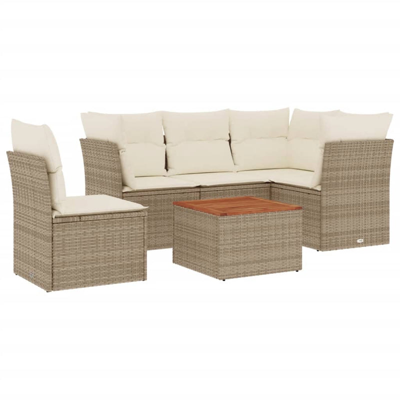 6-delige Loungeset met kussens poly rattan beige