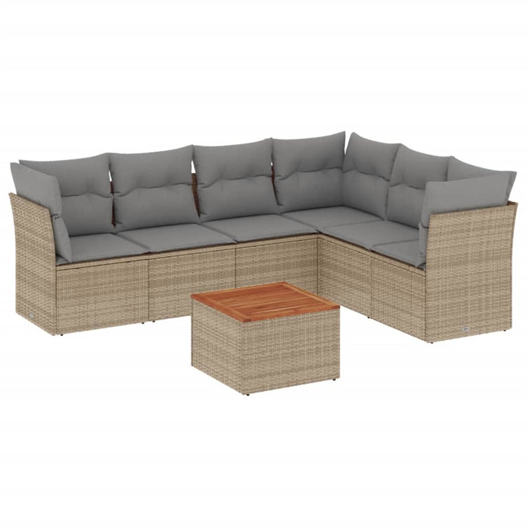 7-delige Loungeset met kussens poly rattan gemengd beige