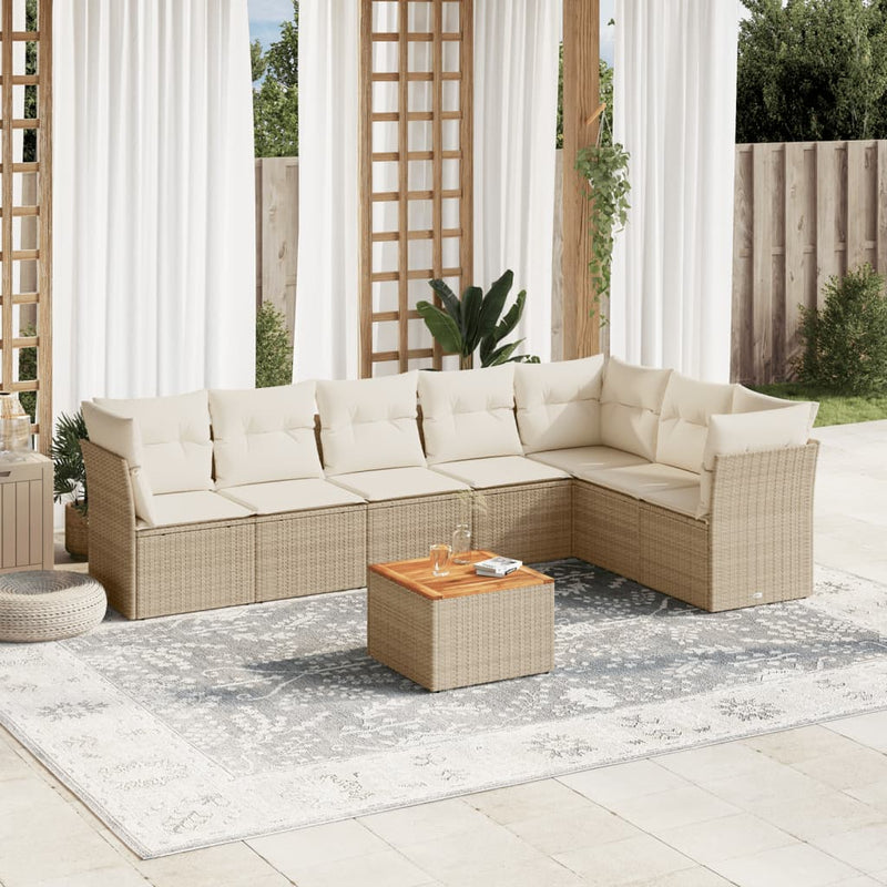 8-delige Loungeset met kussens poly rattan beige
