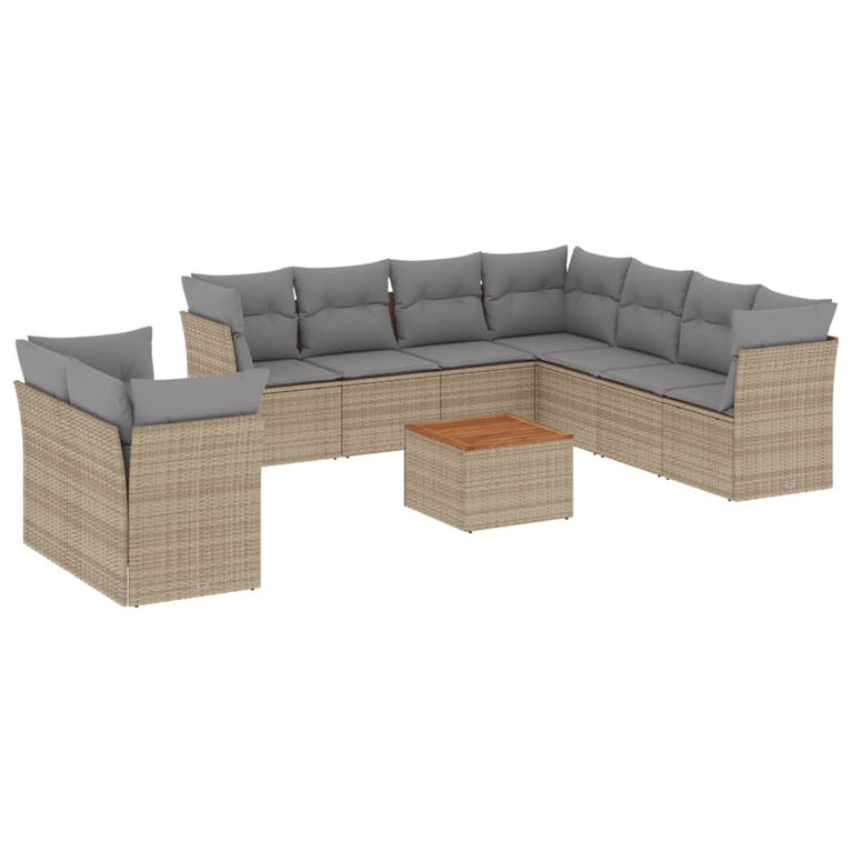 11-delige Loungeset met kussens poly rattan gemengd beige